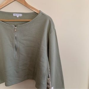 GOOD AMERICAN Cropped cotton-fleece half-zip sweatshirt . NWT